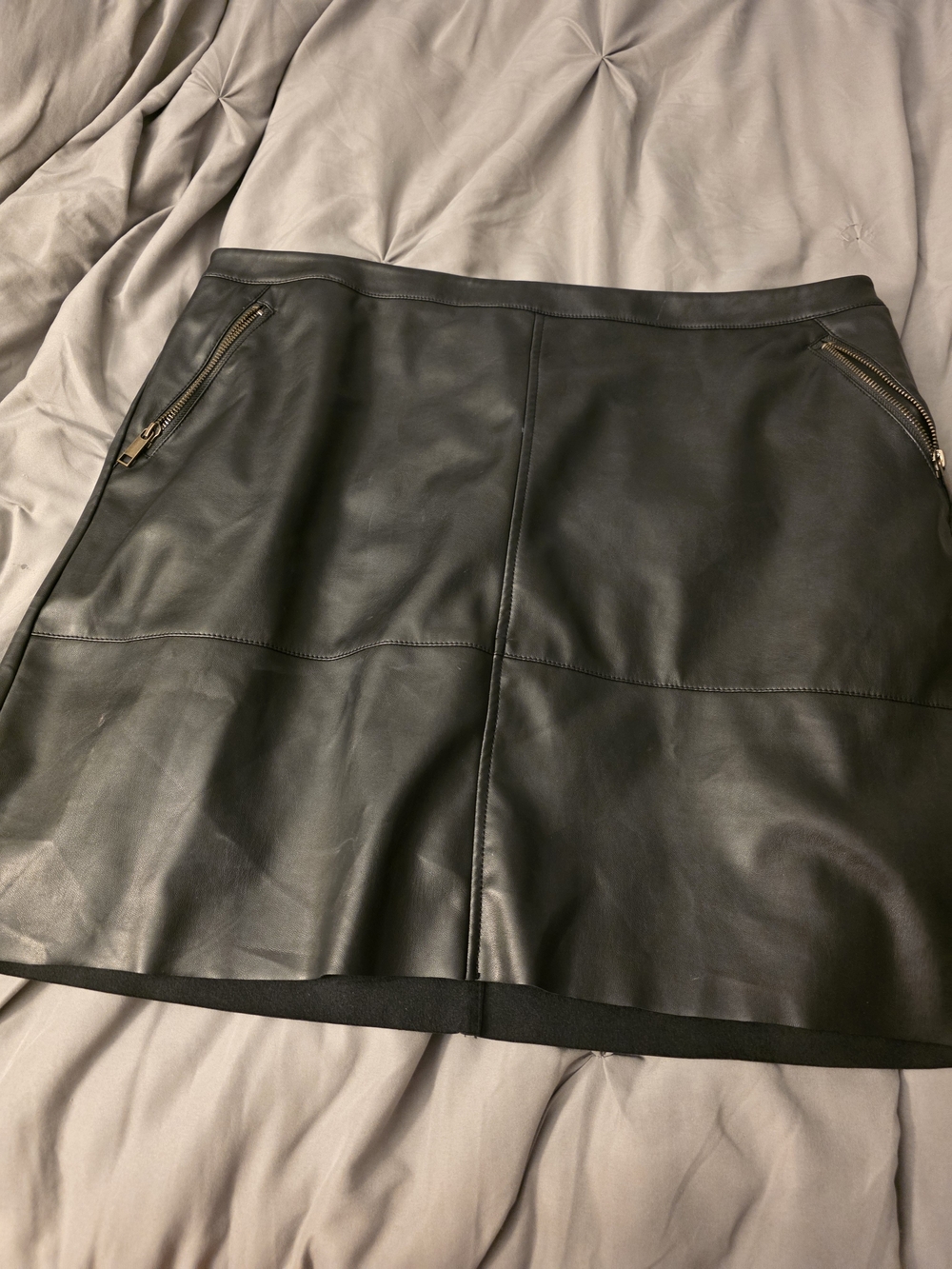 Banana Republic Black Faux Leather A-Line Mini Skirt with Gold Zips
